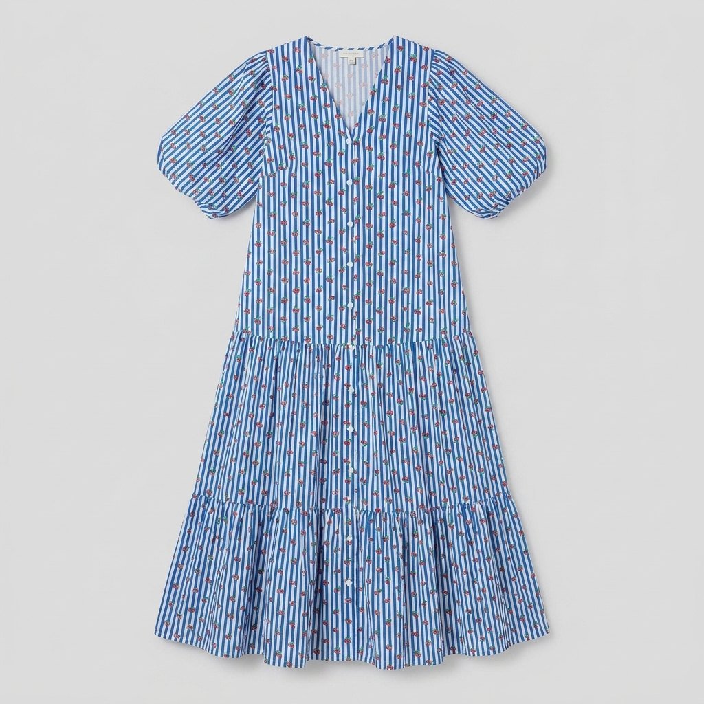 Talia Women's Dress | Lightweight Cotton V-Neck Sundress with Balloon Sleeves 2