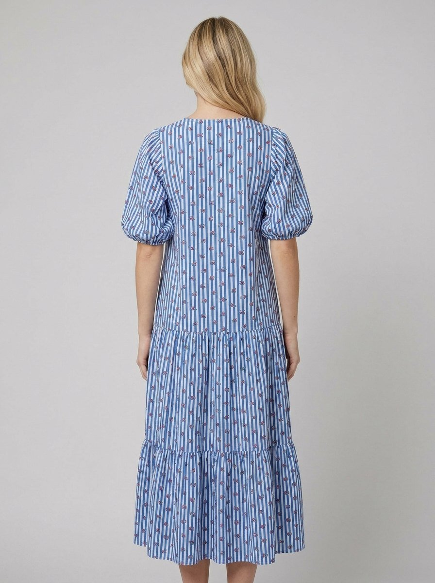 Talia Women's Dress | Lightweight Cotton V-Neck Sundress with Balloon Sleeves 3