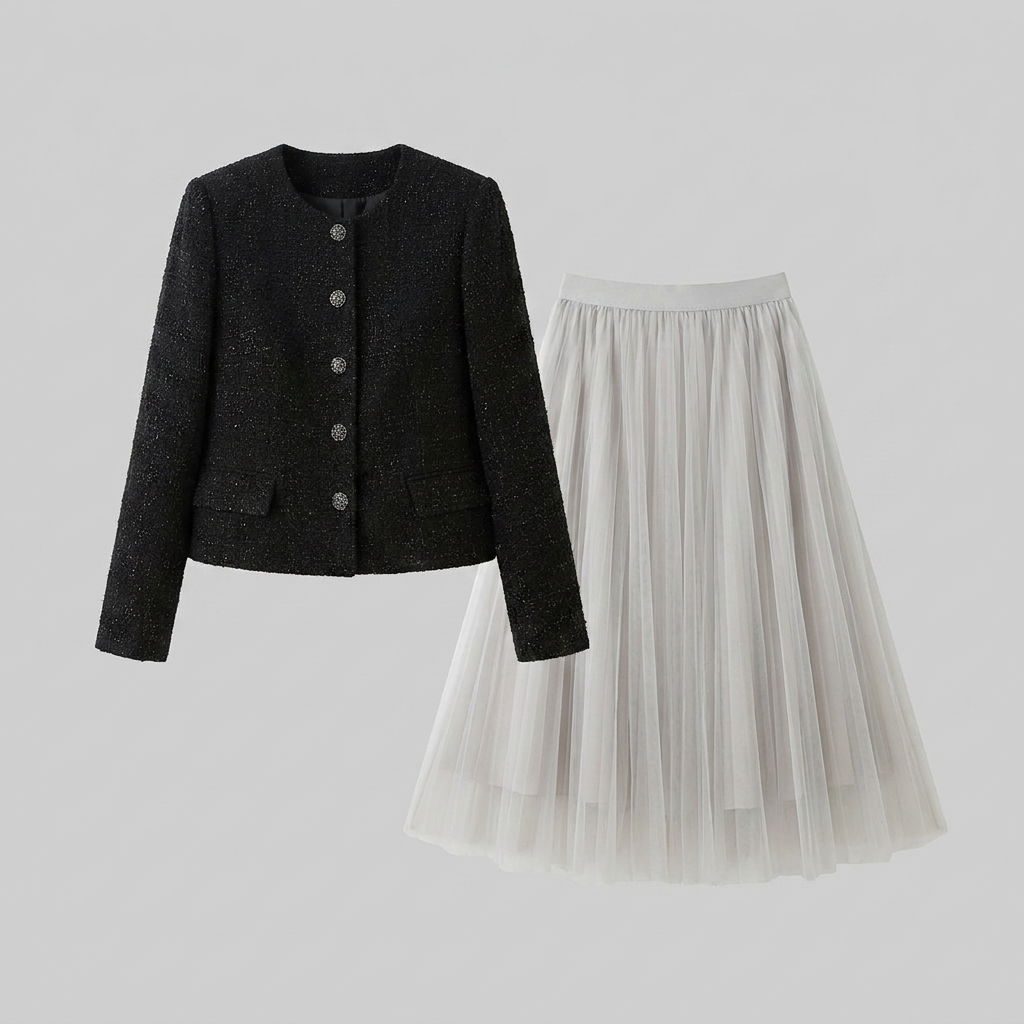 Talia Women's Suit | Tweed Jacket and Tulle Midi Skirt 3