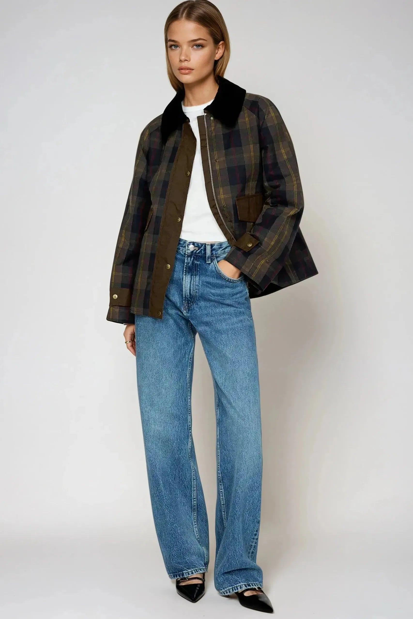 Tessa Plaid Jacket | Fully Lined, Contrast Collar, Straight-Cut 2
