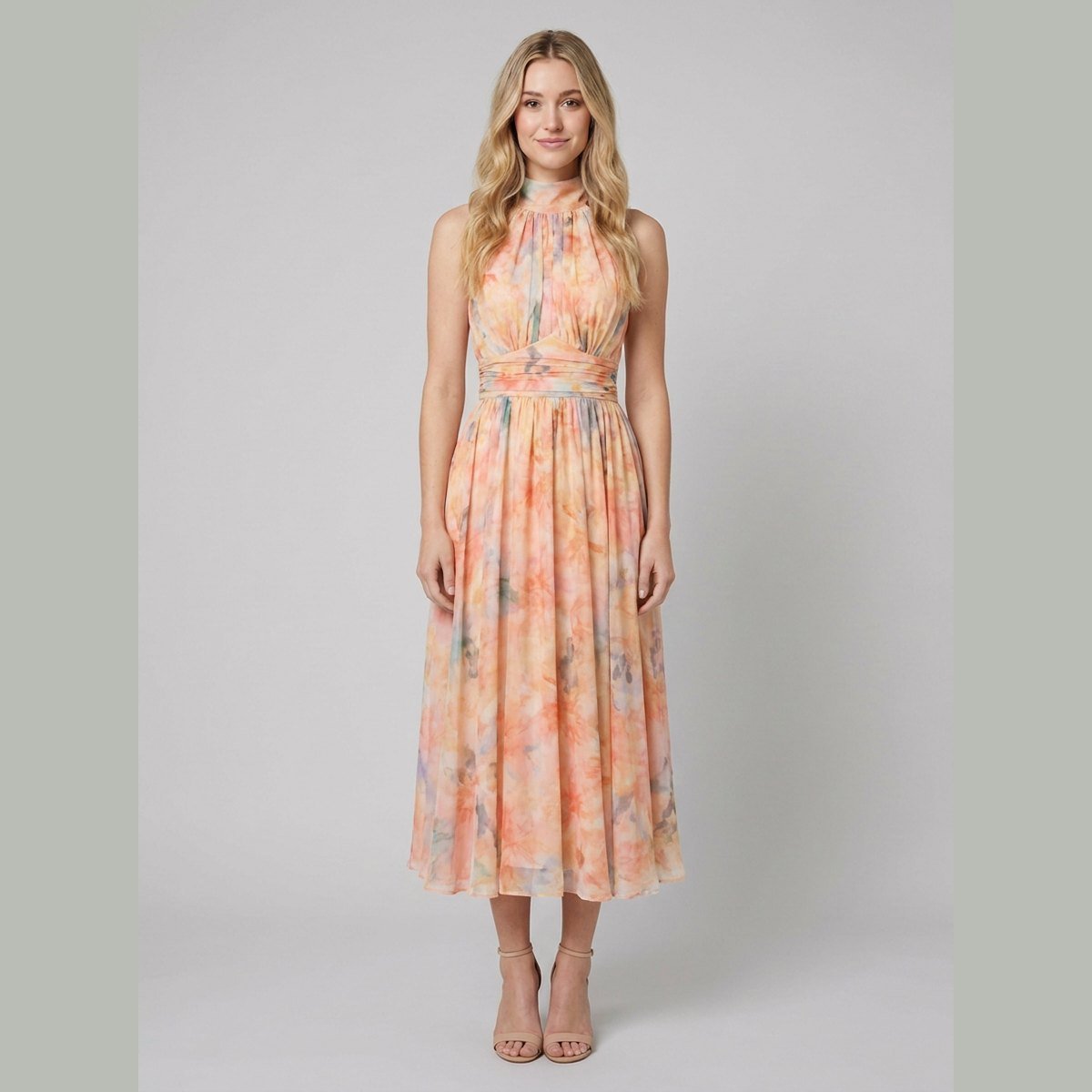 Thirza Halter Dress | Silk-Blend Chiffon, Unique Floral Print Maxi Dress for Women 0