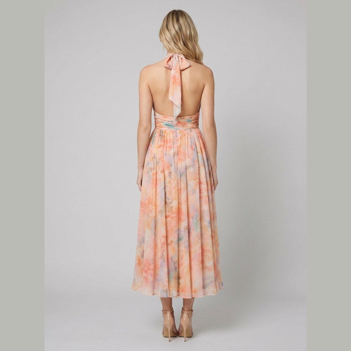 Thirza Halter Dress | Silk-Blend Chiffon, Unique Floral Print Maxi Dress for Women 2