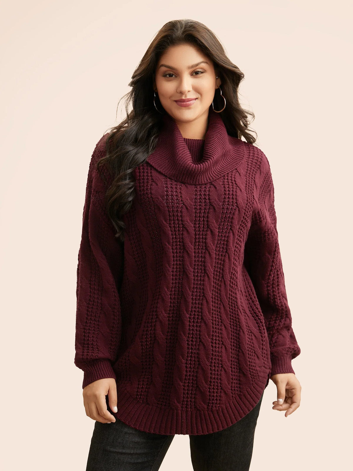 Tula Cable-Knit Pullover | Turtleneck, Curved Hem, Extended Sizes 0