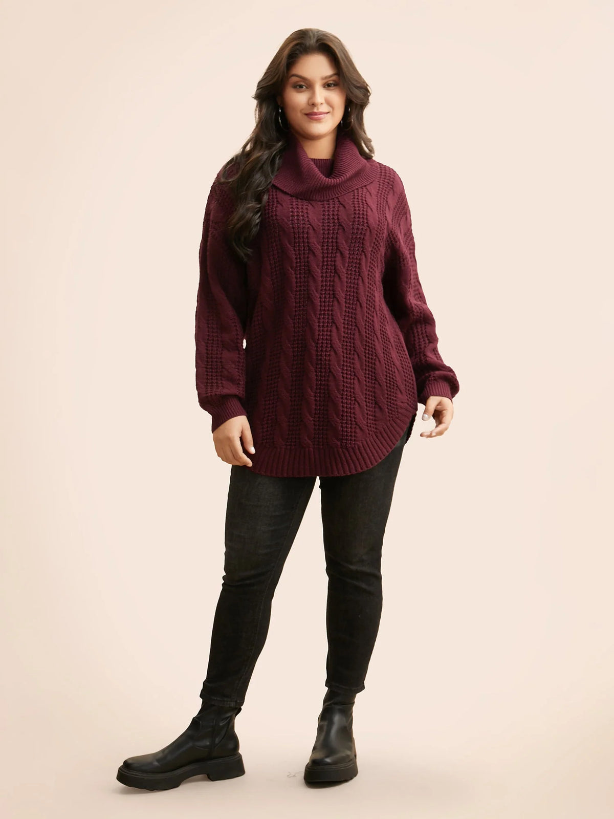 Tula Cable-Knit Pullover | Turtleneck, Curved Hem, Extended Sizes 3
