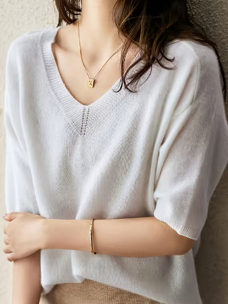Vela Knit Top | Soft Cashmere-Acrylic Blend V-Neck 4
