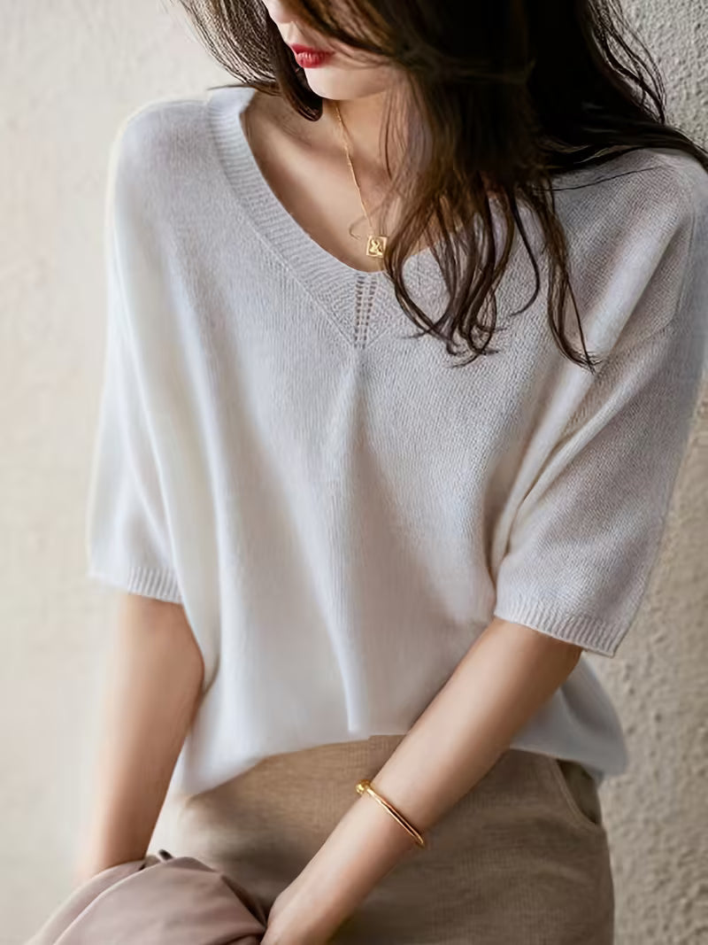 Vela Knit Top | Soft Cashmere-Acrylic Blend V-Neck 5