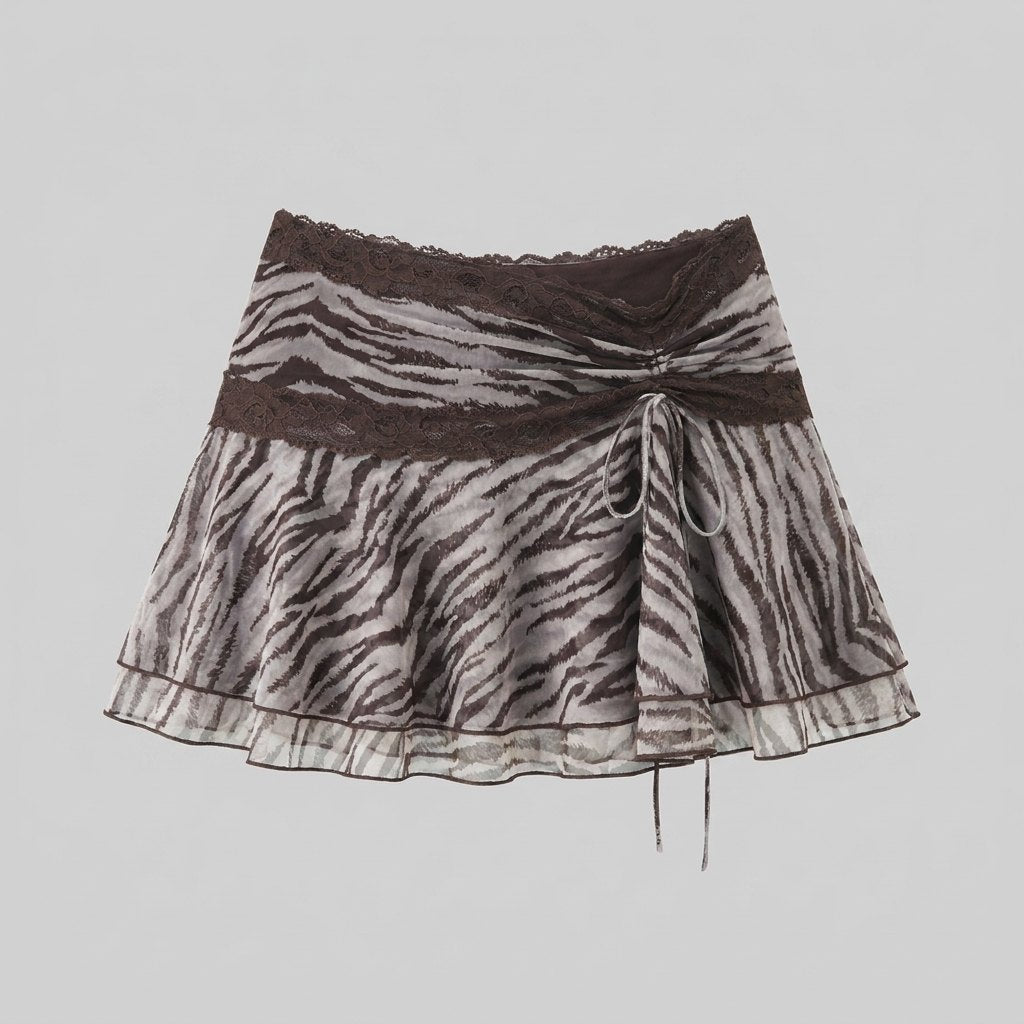 Vela Mini Skirt | Zebra Print Mesh with Double Lace Trim 4