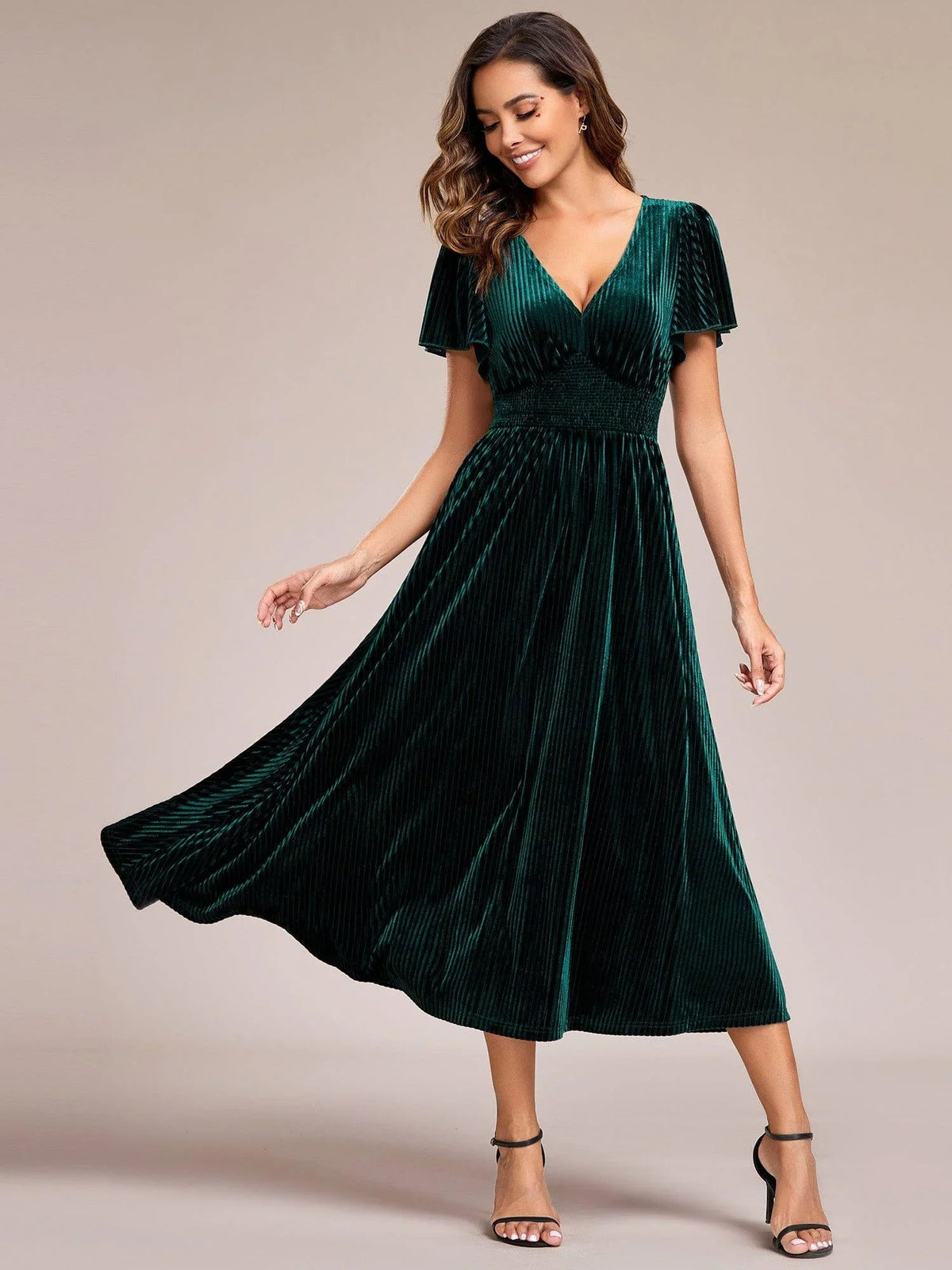 Vela Velvet Midi Dress | V-Neck, Plus Size Wedding Guest & Cocktail Dress 0