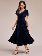 Vela Velvet Midi Dress | V-Neck, Plus Size Wedding Guest & Cocktail Dress 10