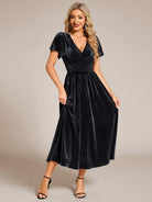 Vela Velvet Midi Dress | V-Neck, Plus Size Wedding Guest & Cocktail Dress 11
