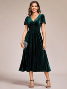 Vela Velvet Midi Dress | V-Neck, Plus Size Wedding Guest & Cocktail Dress 4