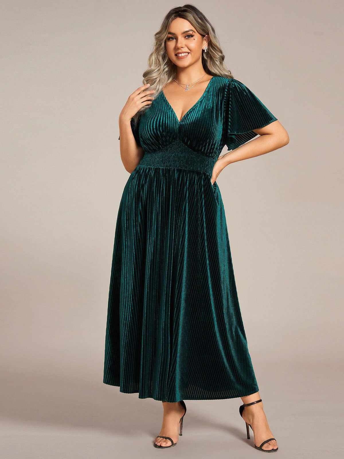 Vela Velvet Midi Dress | V-Neck, Plus Size Wedding Guest & Cocktail Dress 5