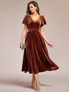 Vela Velvet Midi Dress | V-Neck, Plus Size Wedding Guest & Cocktail Dress 9