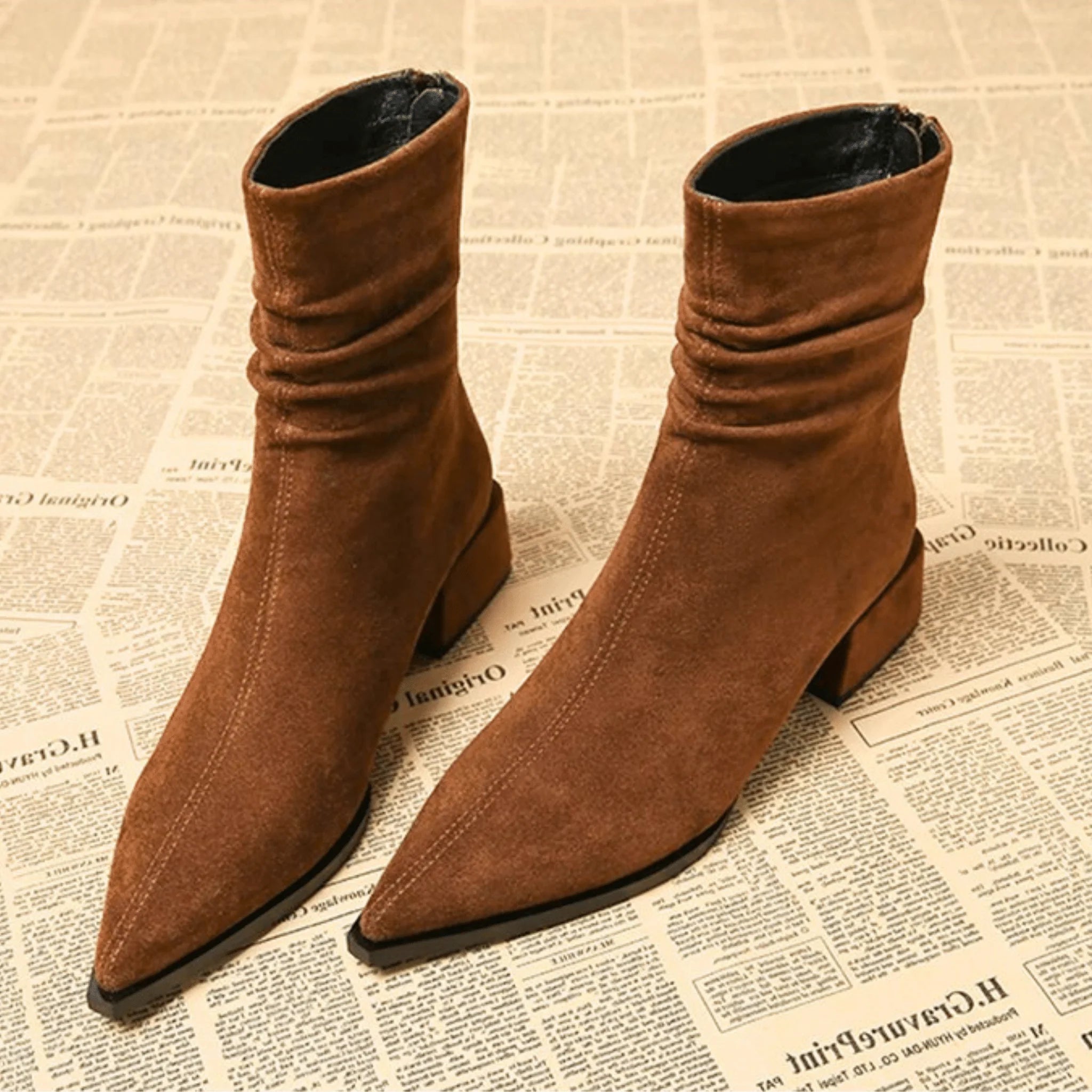 Vera Black Ankle Boots | Suede-Touch, Pointed Toe, Block Heel 0