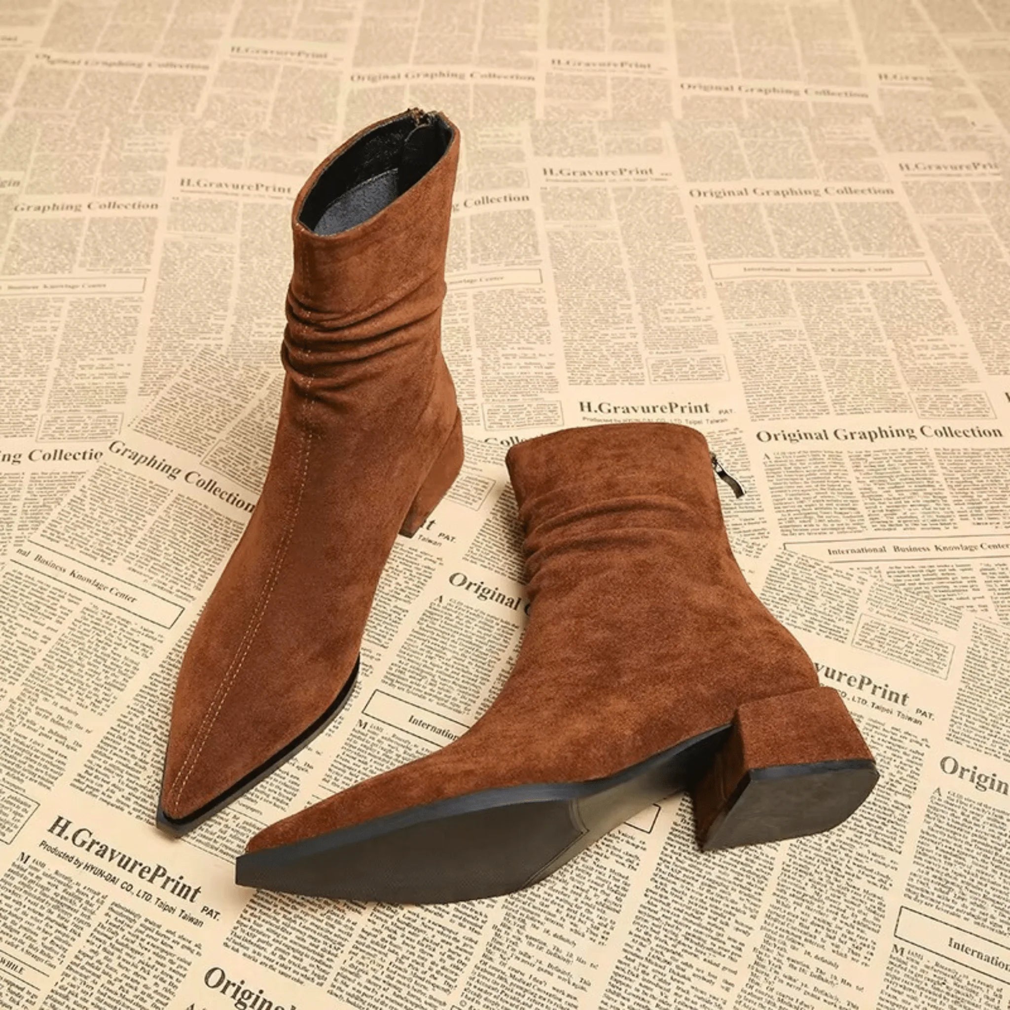 Vera Black Ankle Boots | Suede-Touch, Pointed Toe, Block Heel 1