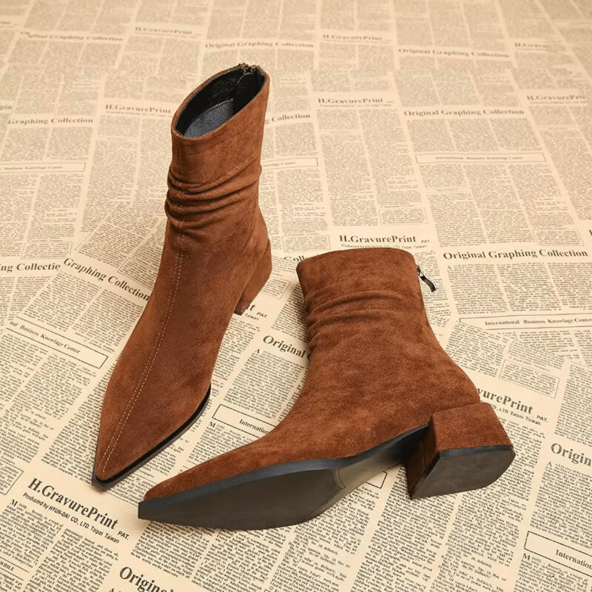 Vera Black Ankle Boots | Suede-Touch, Pointed Toe, Block Heel 1