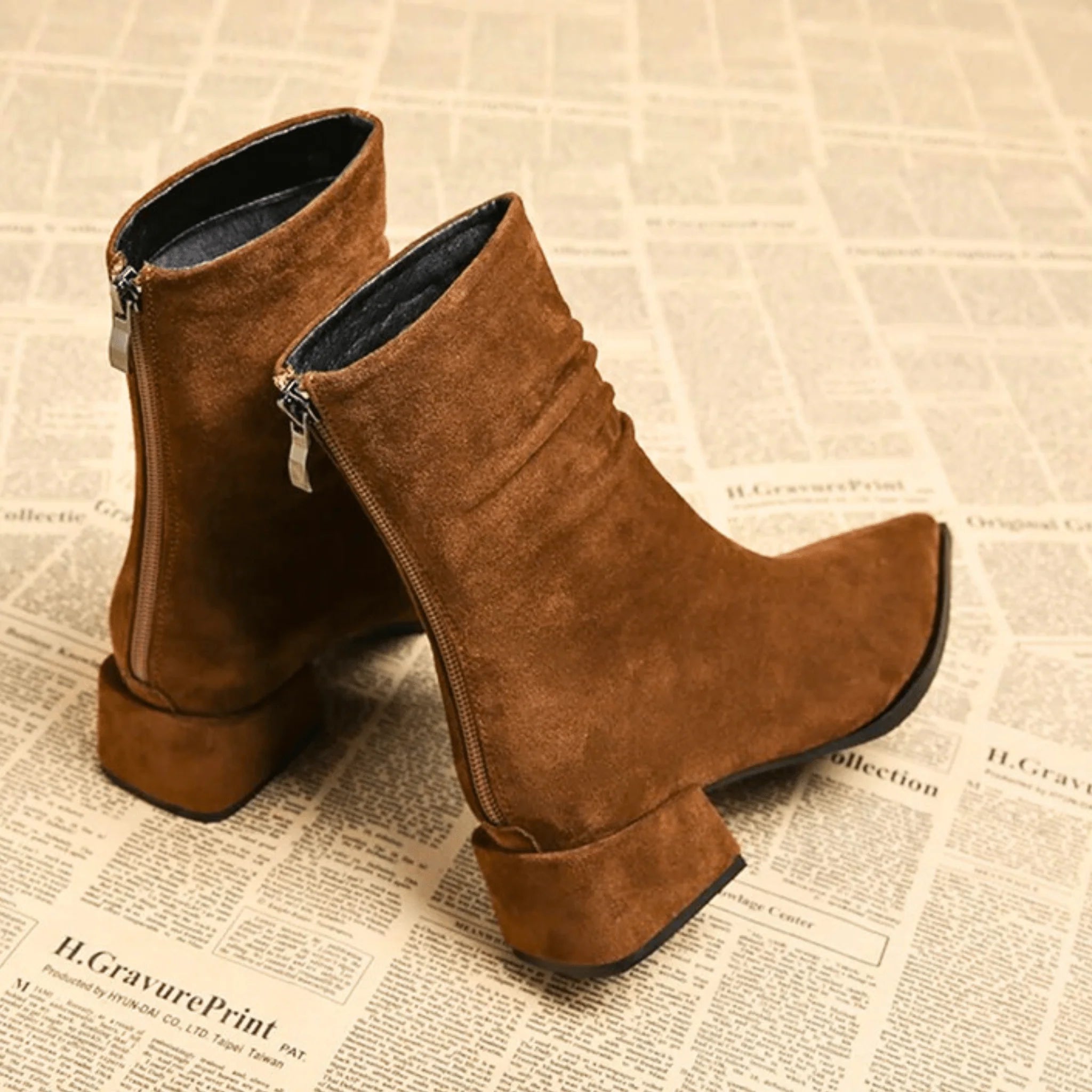 Vera Black Ankle Boots | Suede-Touch, Pointed Toe, Block Heel 2