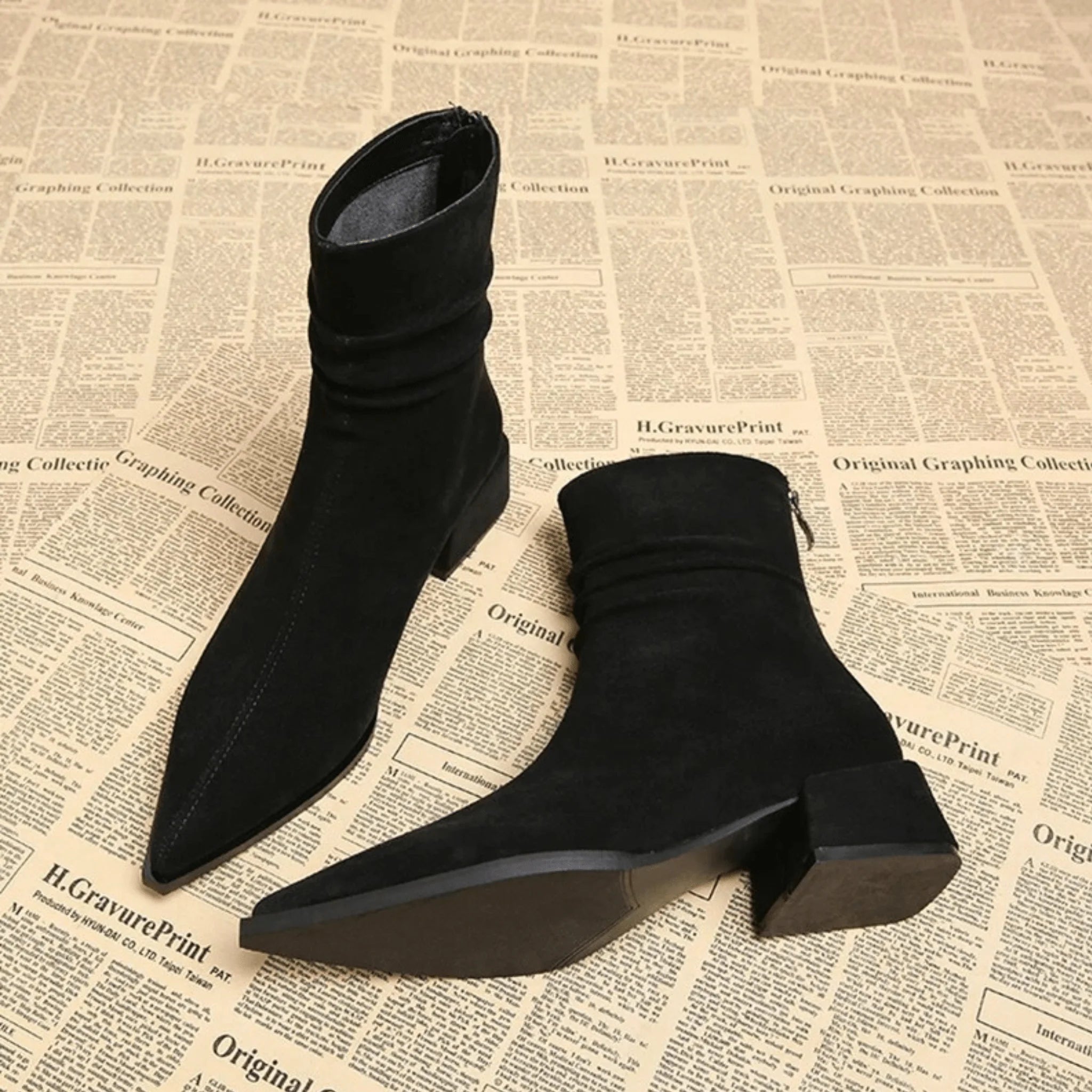 Vera Black Ankle Boots | Suede-Touch, Pointed Toe, Block Heel 3