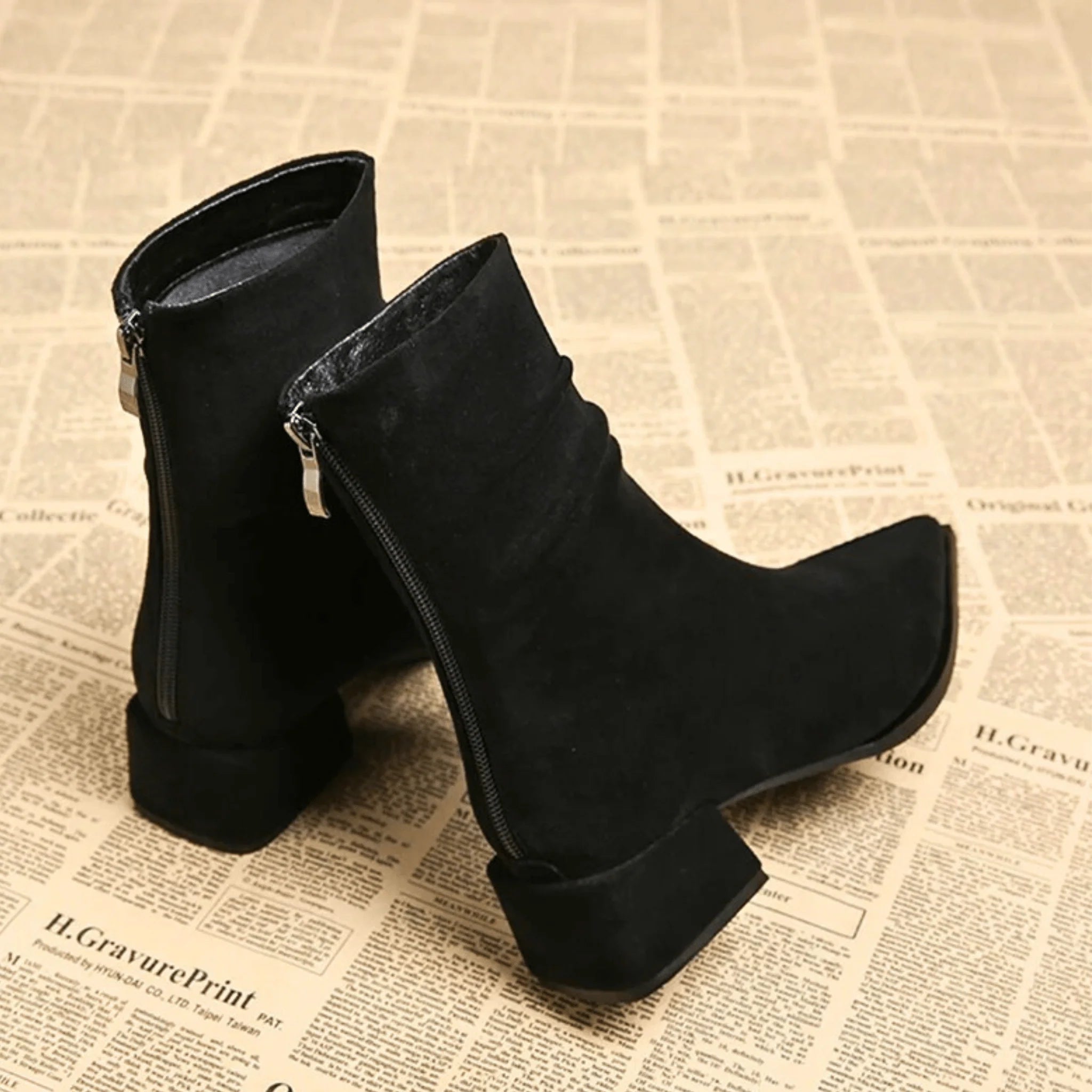 Vera Black Ankle Boots | Suede-Touch, Pointed Toe, Block Heel 4