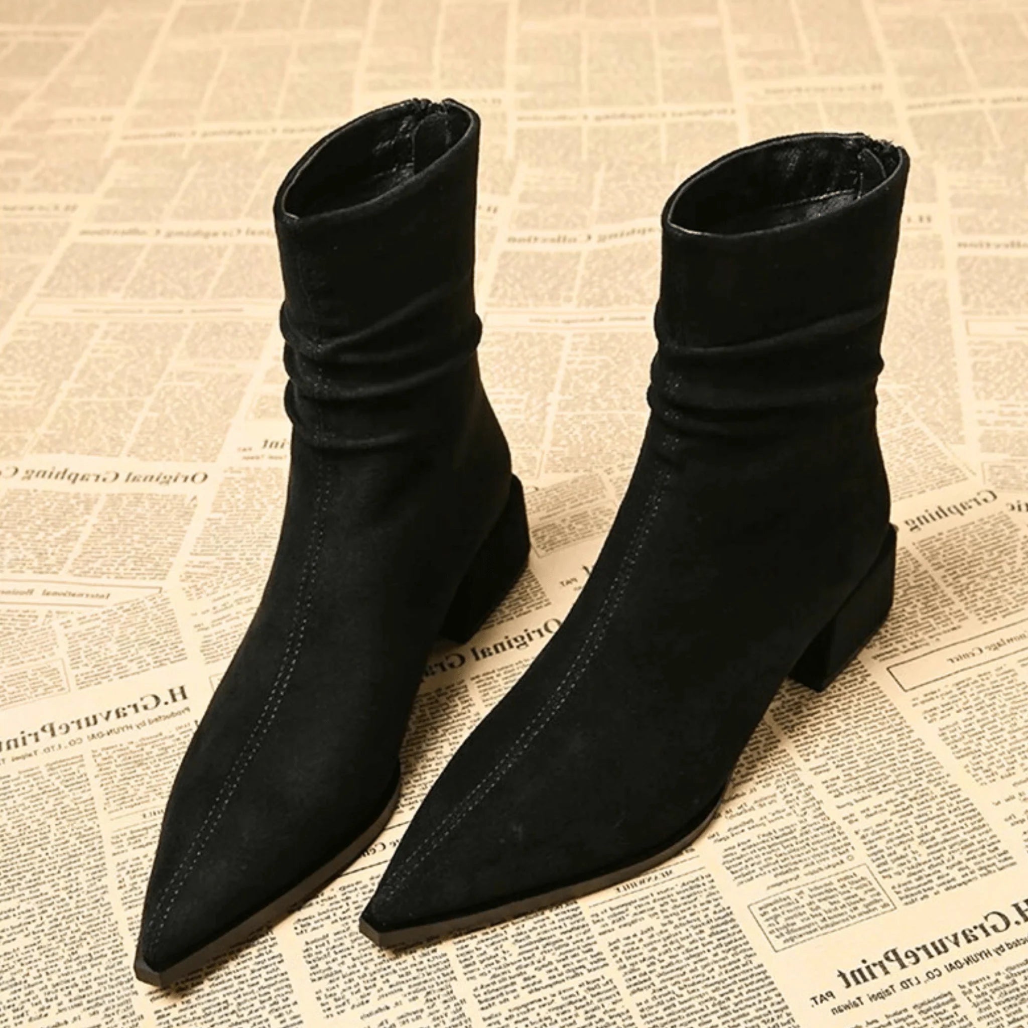 Vera Black Ankle Boots | Suede-Touch, Pointed Toe, Block Heel 5