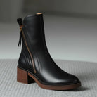Vera Block Heel Boots | Faux Leather, Round Toe, Black 0