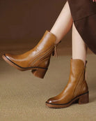 Vera Block Heel Boots | Faux Leather, Round Toe, Black 2