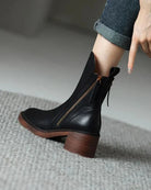 Vera Block Heel Boots | Faux Leather, Round Toe, Black 3
