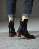Vera Block Heel Boots | Faux Leather, Round Toe, Black 4