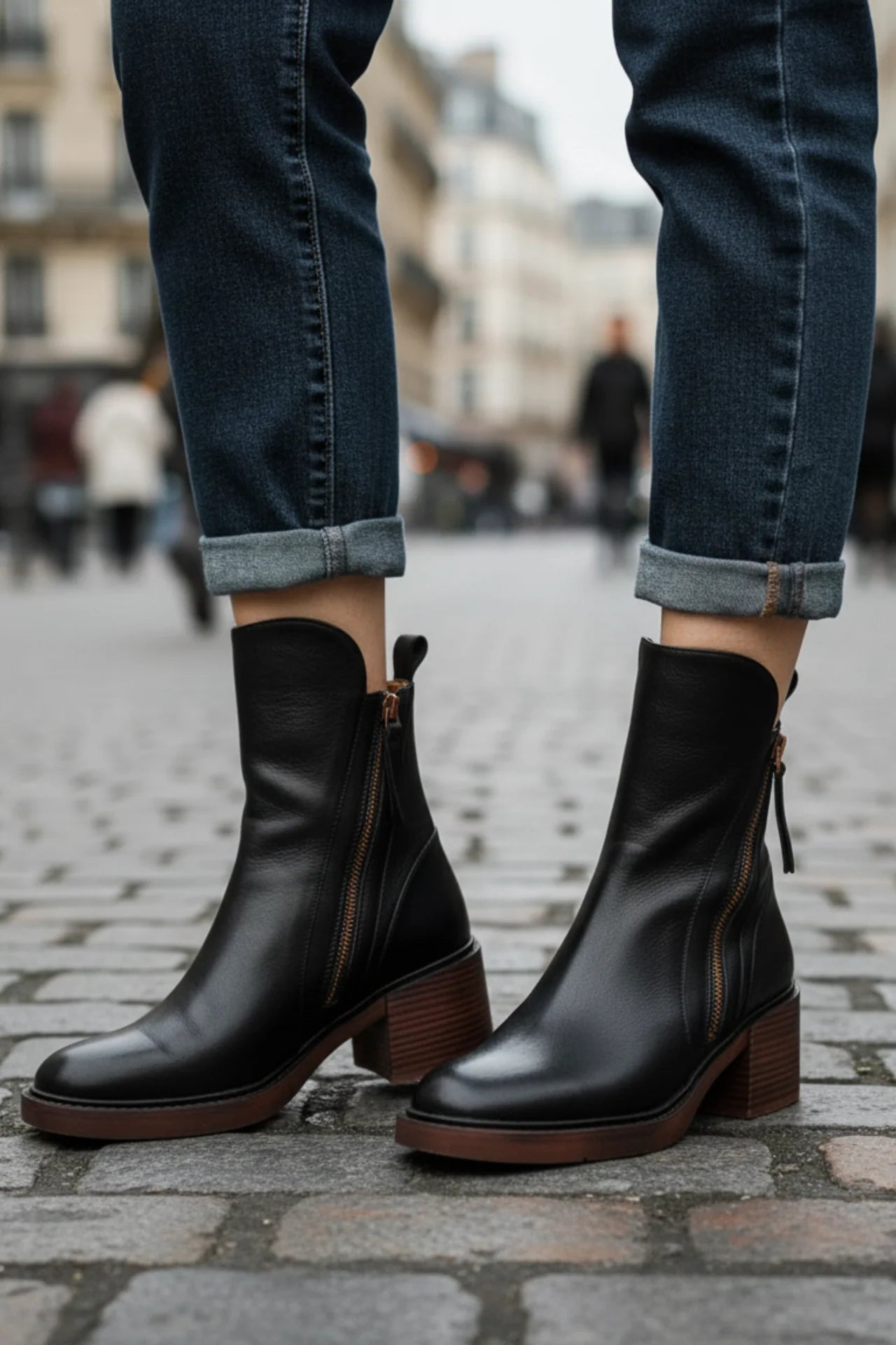 Vera Block Heel Boots | Faux Leather, Round Toe, Black 6