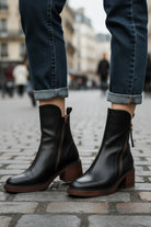 Vera Block Heel Boots | Faux Leather, Round Toe, Black 6