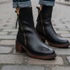 Vera Block Heel Boots | Faux Leather, Round Toe, Black 7