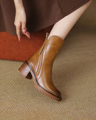 Vera Block Heel Boots | Faux Leather, Round Toe, Black 9
