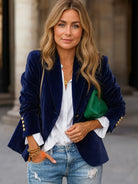 Vera Velvet Blazer | Navy with Gold Buttons, Tailored Fit 1