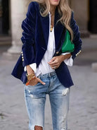 Vera Velvet Blazer | Navy with Gold Buttons, Tailored Fit 3