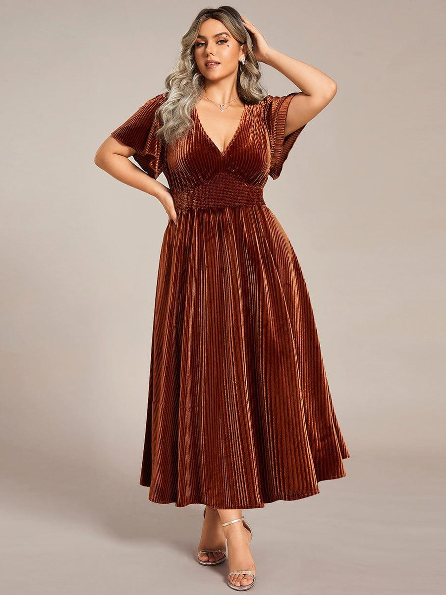 Vera Velvet Dress | Plus Size A-Line Cocktail Dress, Tea-Length, V-Neck 0