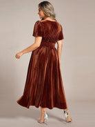 Vera Velvet Dress | Plus Size A-Line Cocktail Dress, Tea-Length, V-Neck 2