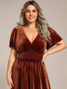 Vera Velvet Dress | Plus Size A-Line Cocktail Dress, Tea-Length, V-Neck 3
