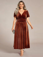 Vera Velvet Dress | Plus Size A-Line Cocktail Dress, Tea-Length, V-Neck 5