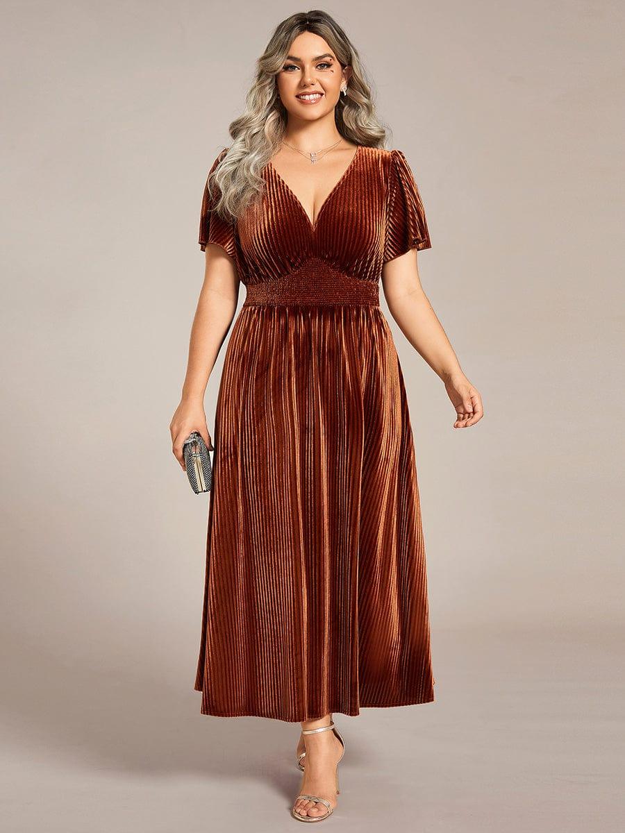 Vera Velvet Dress | Plus Size A-Line Cocktail Dress, Tea-Length, V-Neck 5