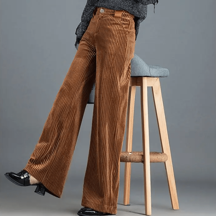 Vera Wide Leg Trousers | Soft Corduroy, Mid-High Rise 4