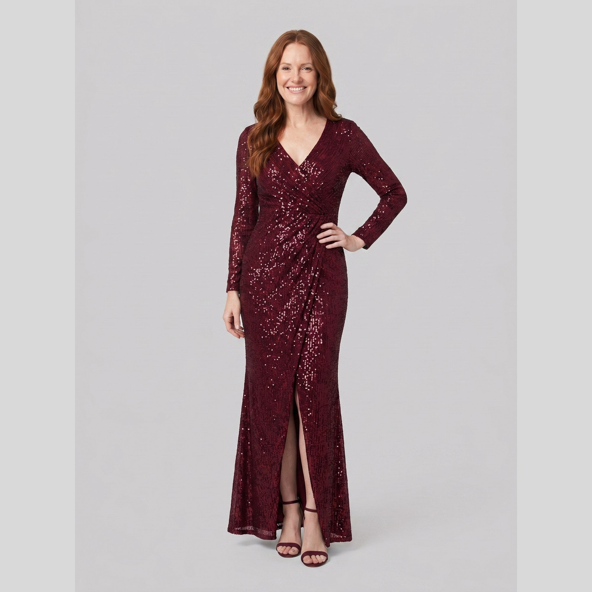Vesper sequin evening gown with thigh-high slit 1