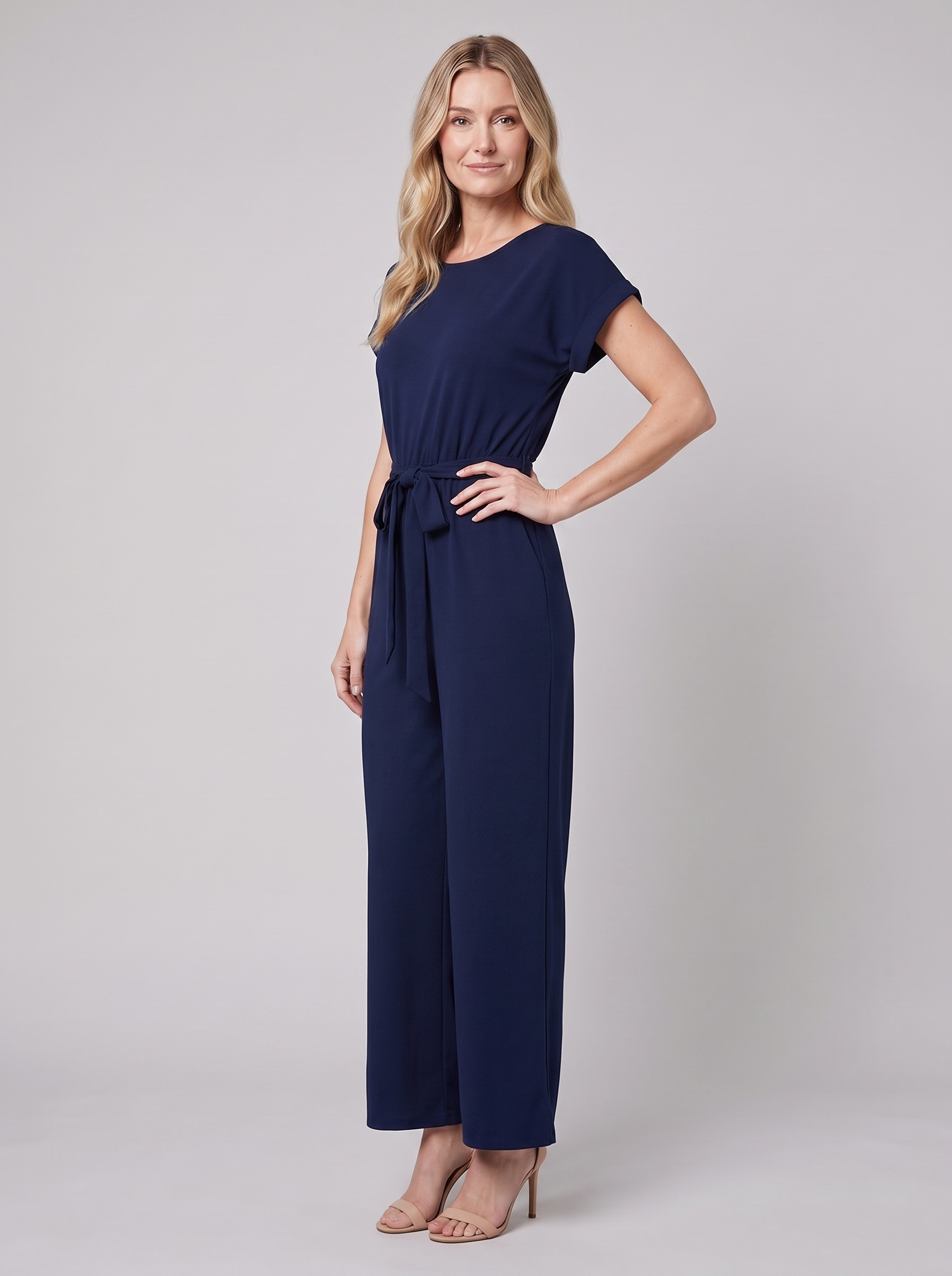 Sybil navy wide-leg jumpsuit with self-tie waist 2