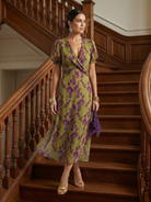 Virel Floral Midi Dress | Lightweight Wrap Style, Short Sleeves 4