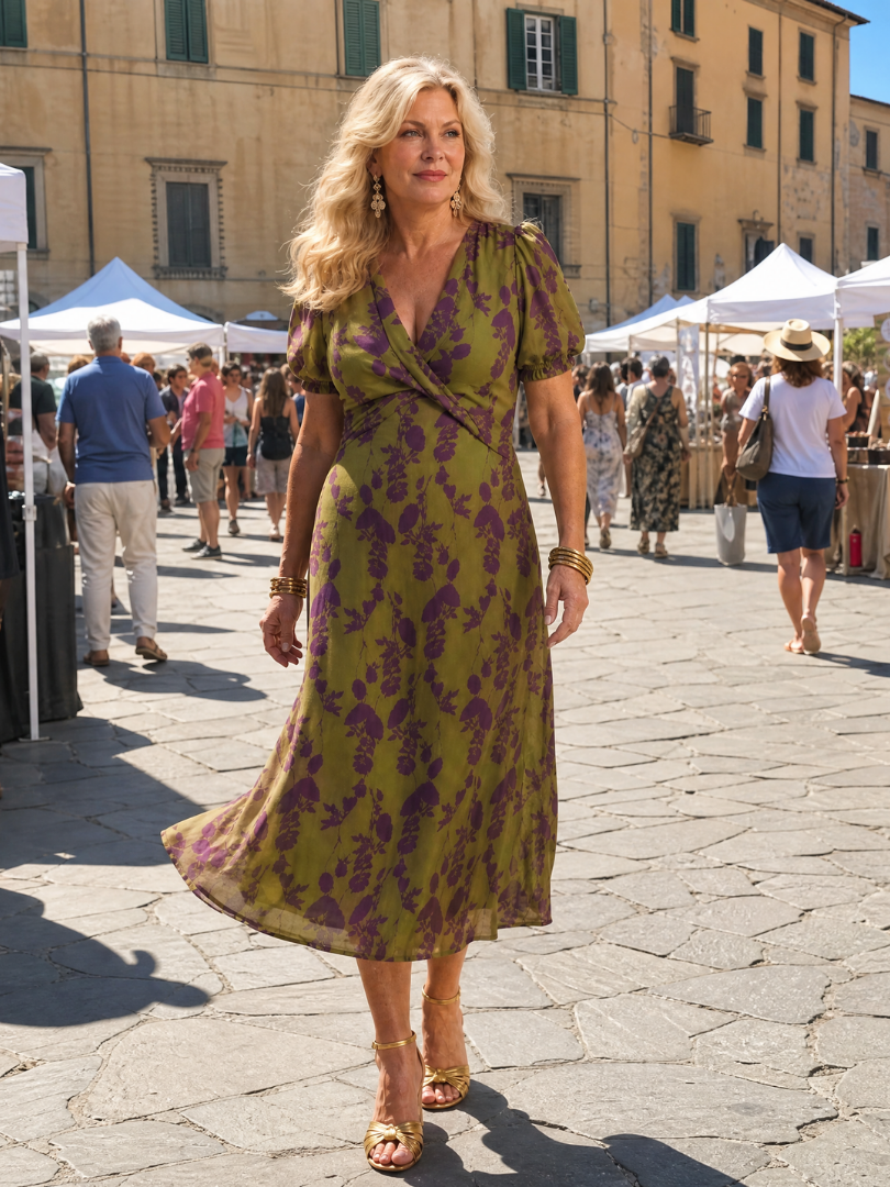 Virel Floral Midi Dress | Lightweight Wrap Style, Short Sleeves 7