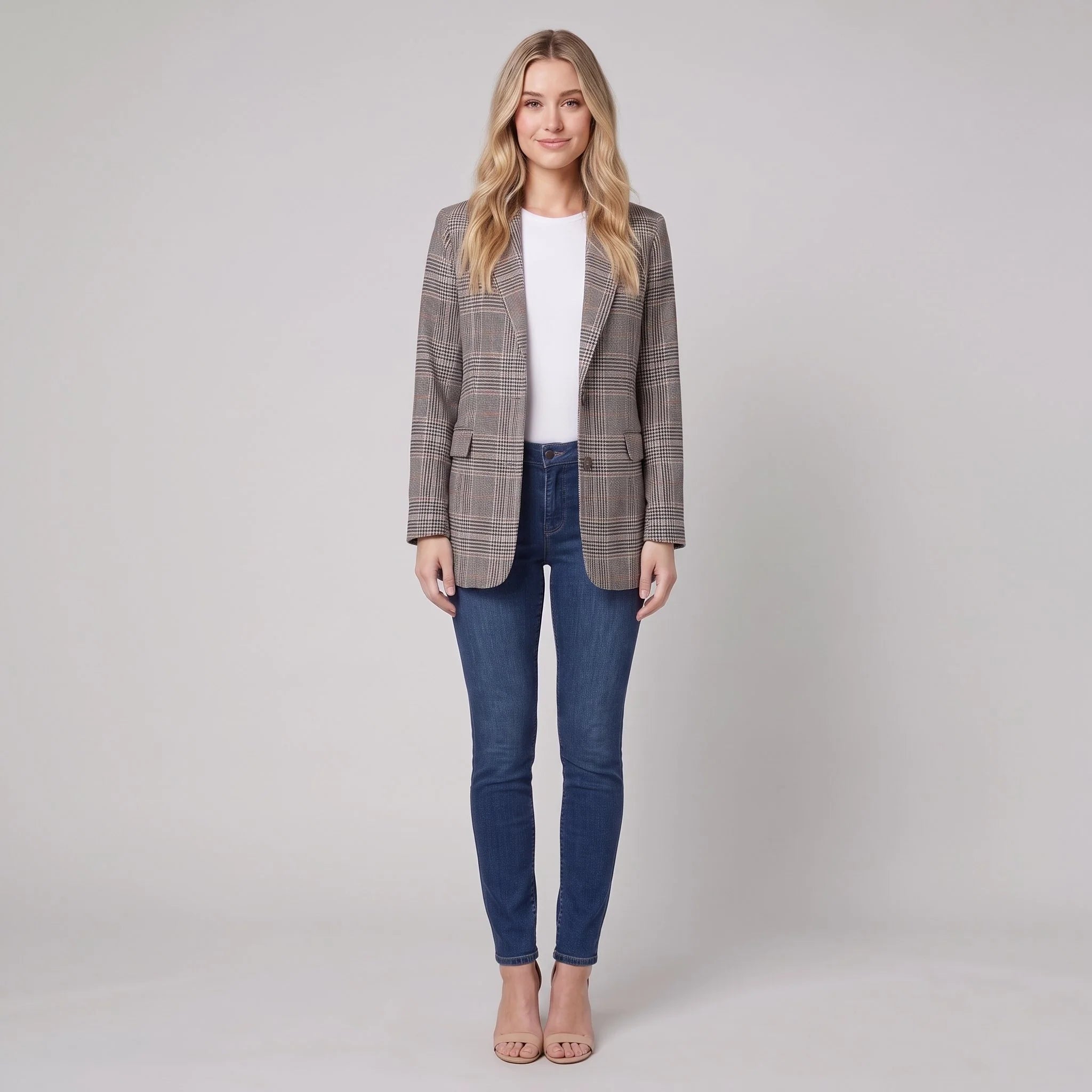Willa Women's Blazer | Tailored Fit, Check Pattern, Structured Shoulders 0