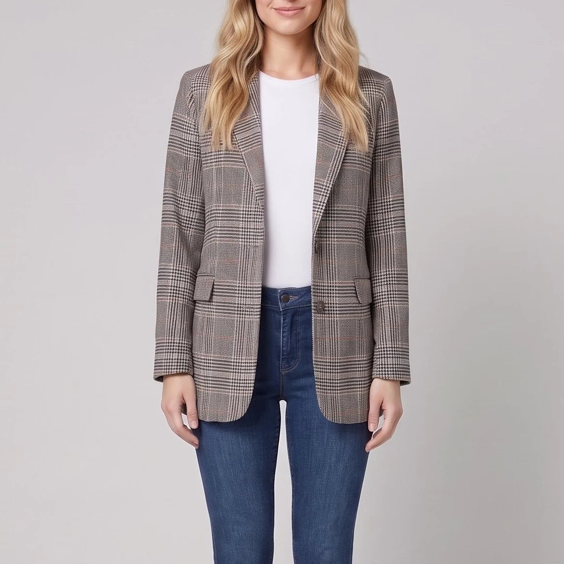 Willa Women's Blazer | Tailored Fit, Check Pattern, Structured Shoulders 1