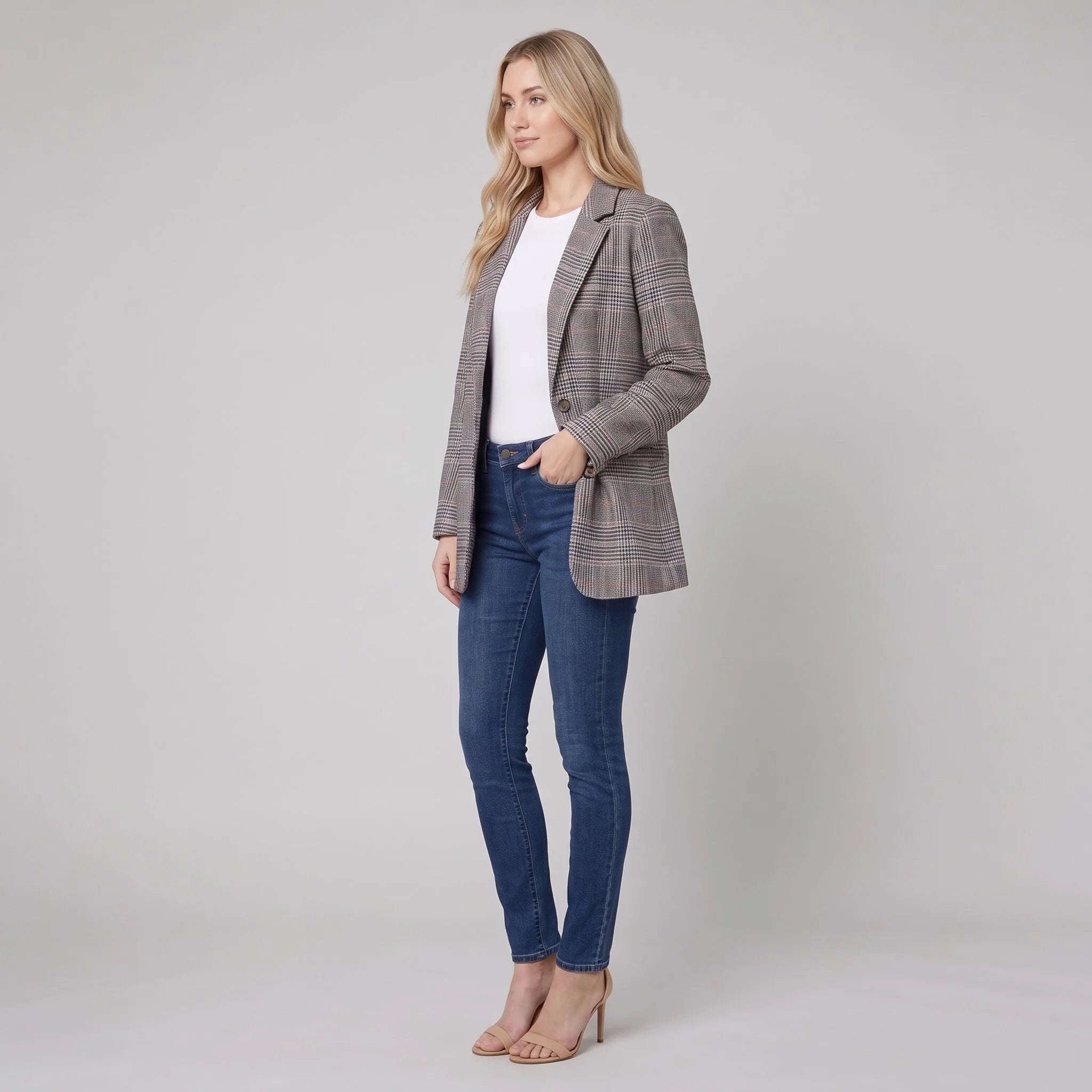 Willa Women's Blazer | Tailored Fit, Check Pattern, Structured Shoulders 2