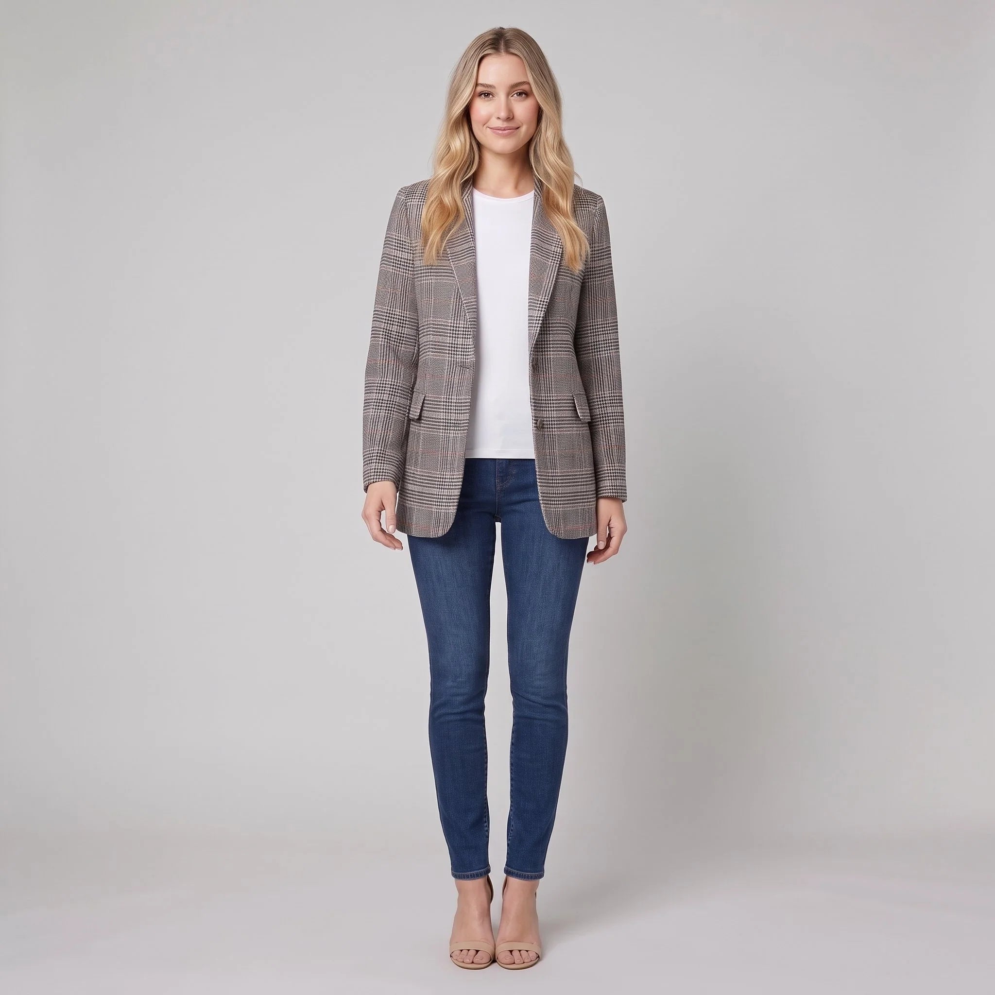 Willa Women's Blazer | Tailored Fit, Check Pattern, Structured Shoulders 3