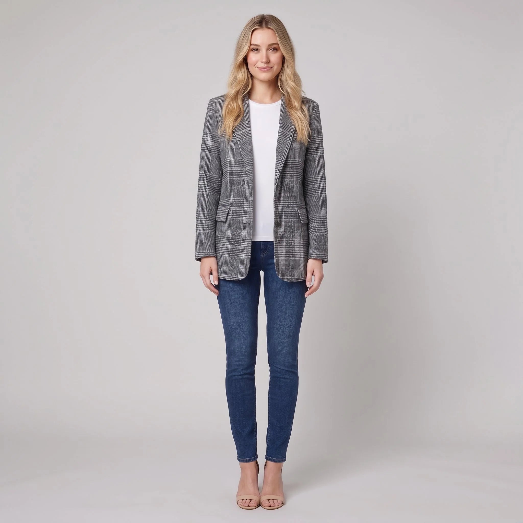 Willa Women's Blazer | Tailored Fit, Check Pattern, Structured Shoulders 7
