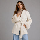 Women's Belted Wool-Blend Wrap Coat with Faux Fur Trim 3